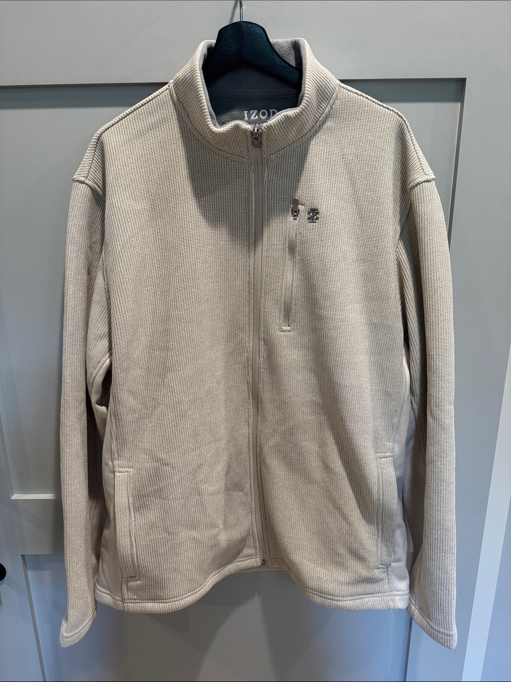 Izod Men’s Beige Full-Zip Ribbed Sweater Jacket